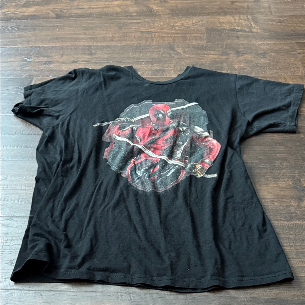 Black Graphic Tee with Red Character Design #B30